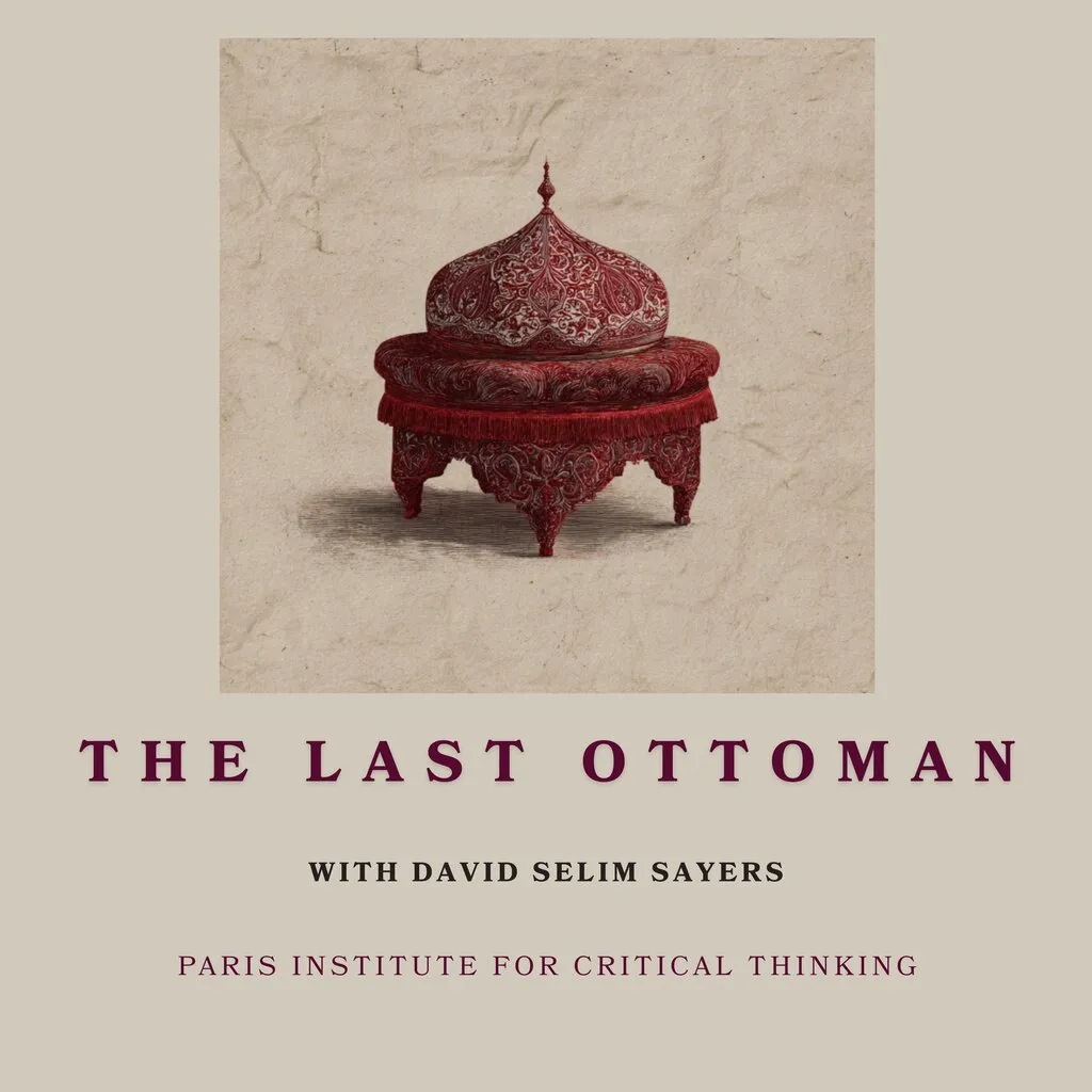 Cover of The Last Ottoman: an engraving of an ornate red seat with a domed, embroidered top on aged paper
